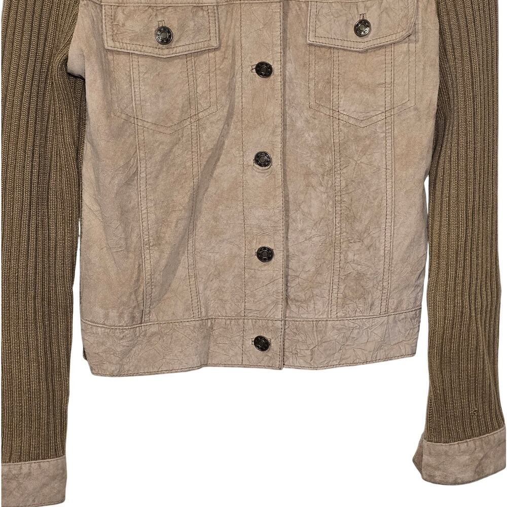 Kenji Leather and Knit Button Up Waisted Jacket Juniors Large NWOT - Picture 3 of 9